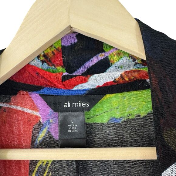 Ali Miles Large Open Tunic Top Sheer Art To Wear 3/4 Sleeve Stretch Womens - Picture 3 of 13